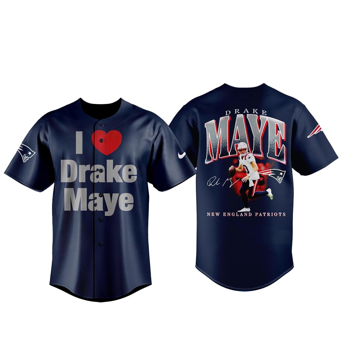 New England Patriots I Love Drake Maye Baseball Jersey