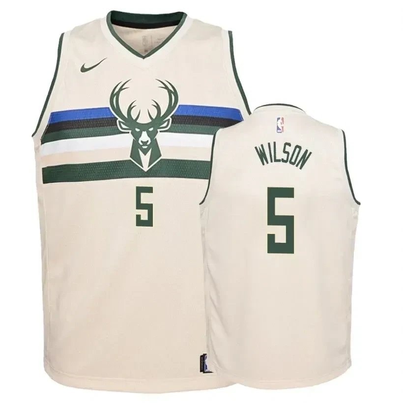 Youth Bucks D.J. Wilson #5 City Cream Multicolor Jersey S-3XL