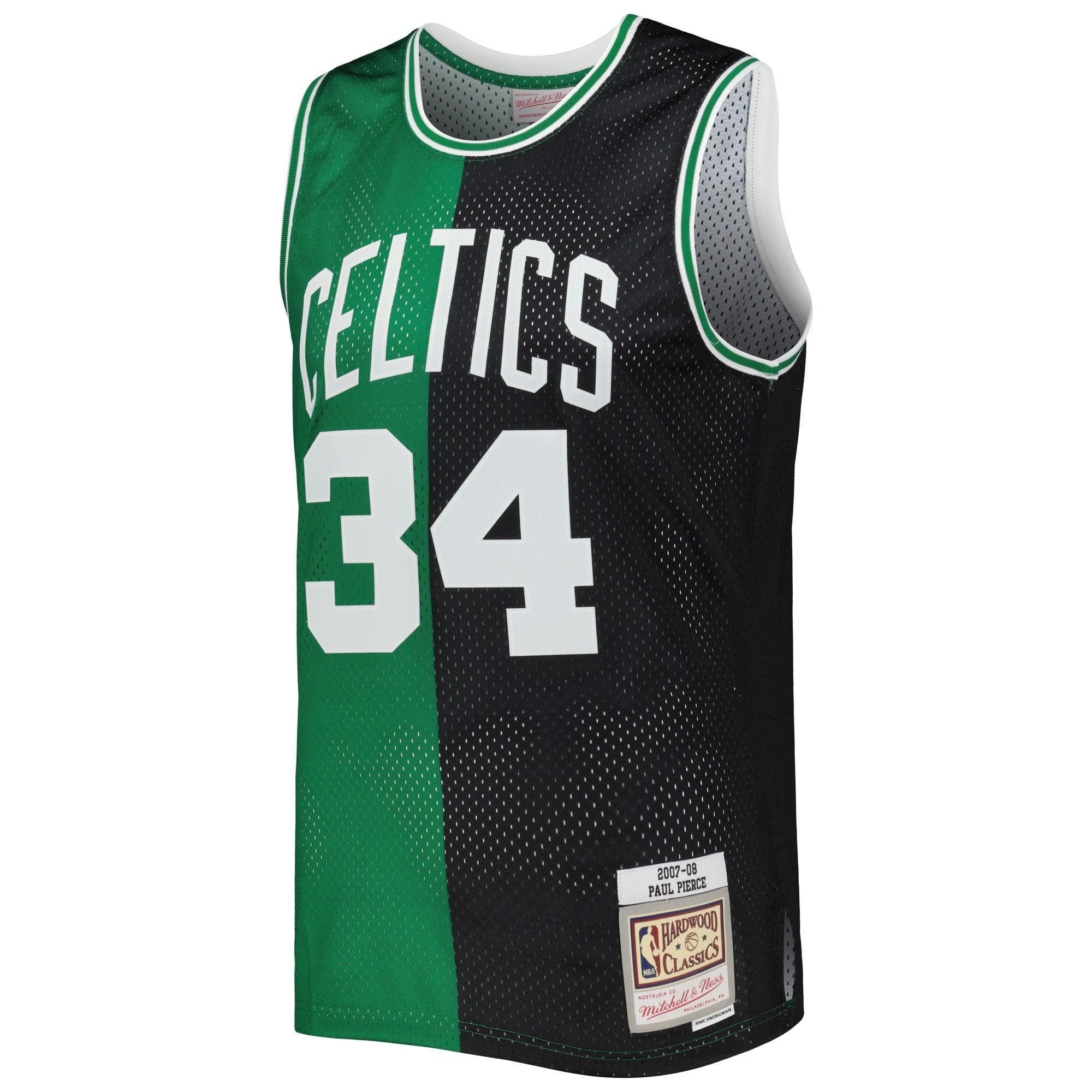 Men's Mitchell & Ness Paul Pierce Black Kelly Green Boston Celtics 2007/08 Split Swingman Jersey