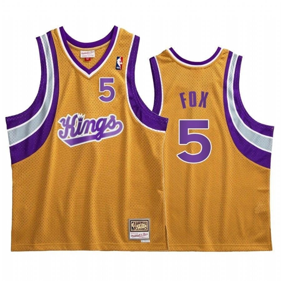 Men's De'Aaron Fox Sacramento Kings Gold Hardwood Classics Jersey