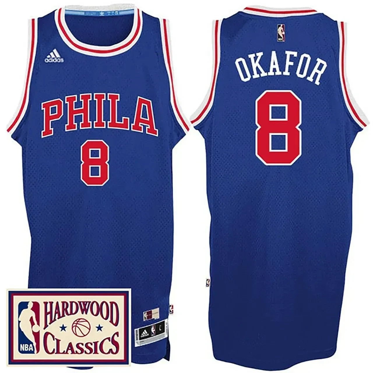 Men's Philadelphia 76ers Jahlil Okafor Hardwood Classics Throwback Royal Jersey Size 8