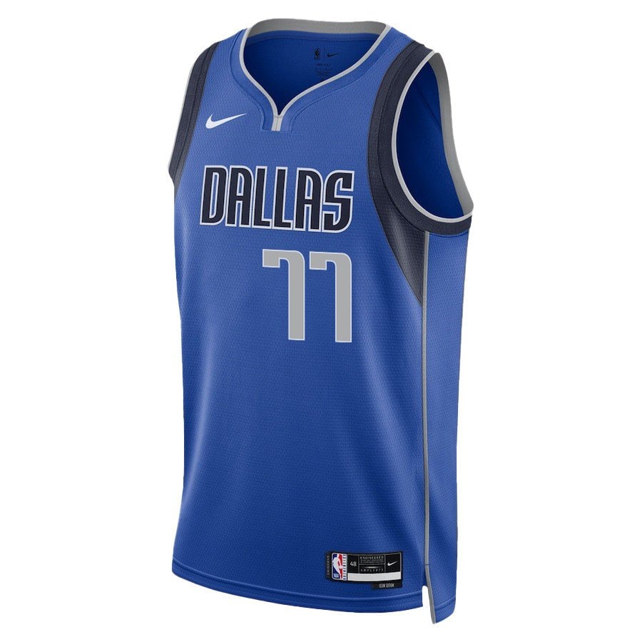 Luka Doncic 77 Dallas Mavericks 2024 Finals Patch Swingman Jersey Icon Edition Blue