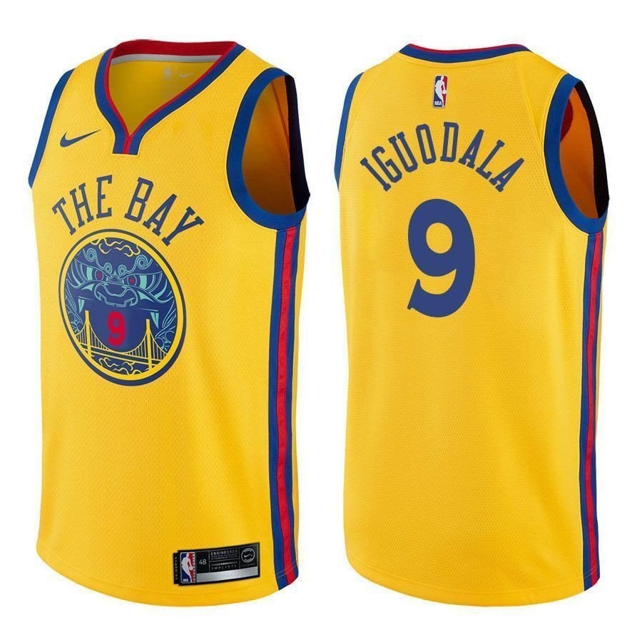 Basketball Team Male Andre Iguodala 9 City Edition Gold Jersey
