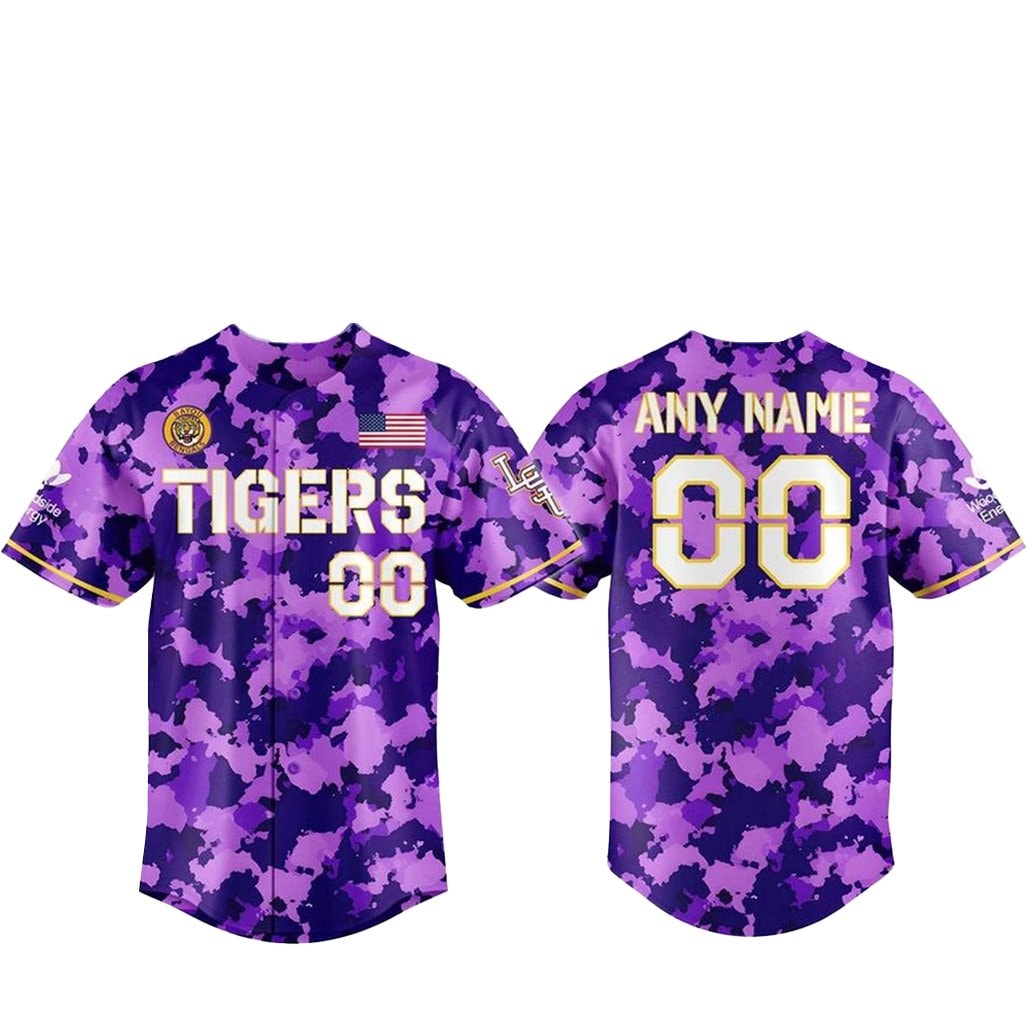 Custom Name and Number LSU Baseball Team 2026 Purple Camo Baseball Jersey