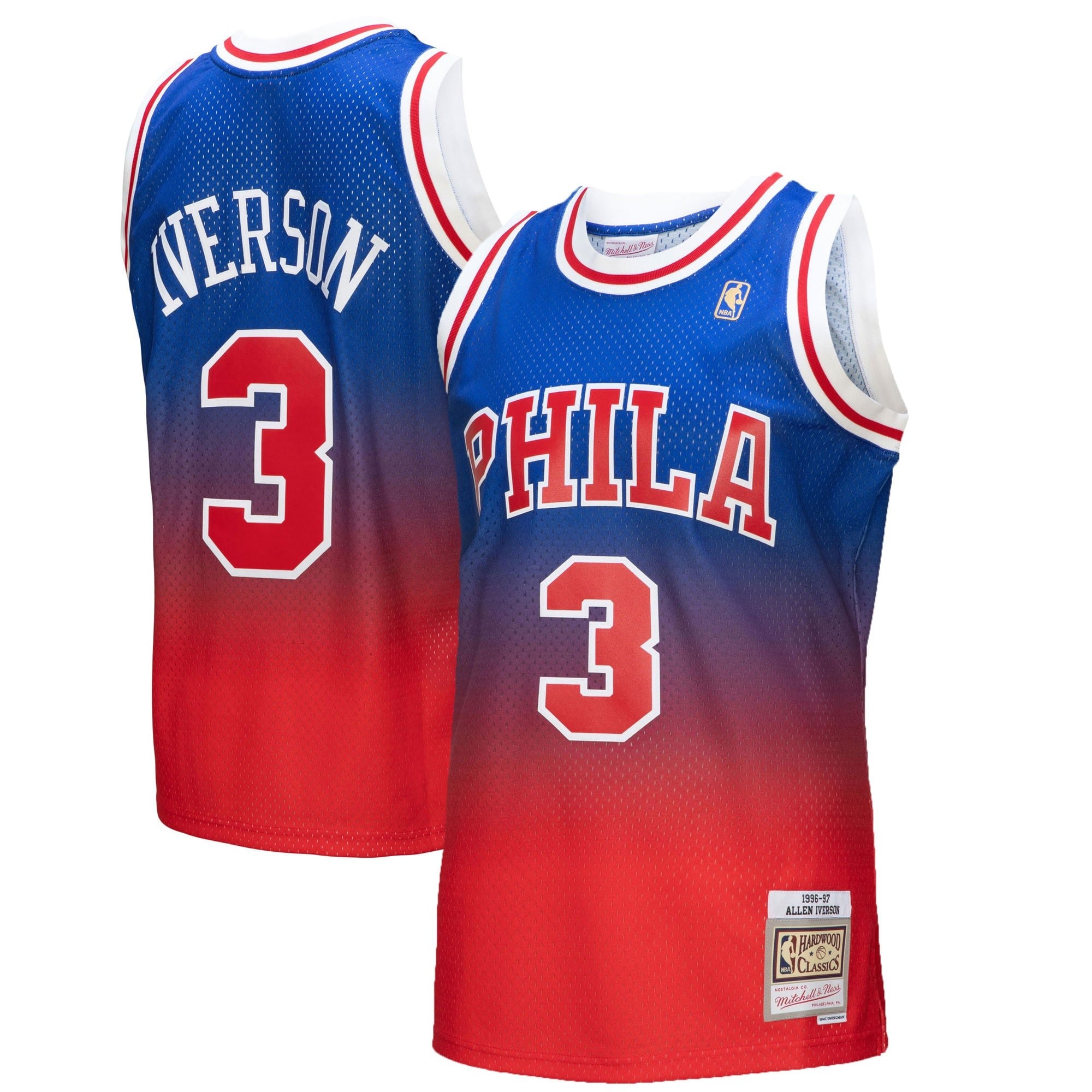 Men's Mitchell & Ness Allen Iverson Red Royal Philadelphia 76ers 1996/97 Hardwood Classics Fadeaway Swingman Jersey