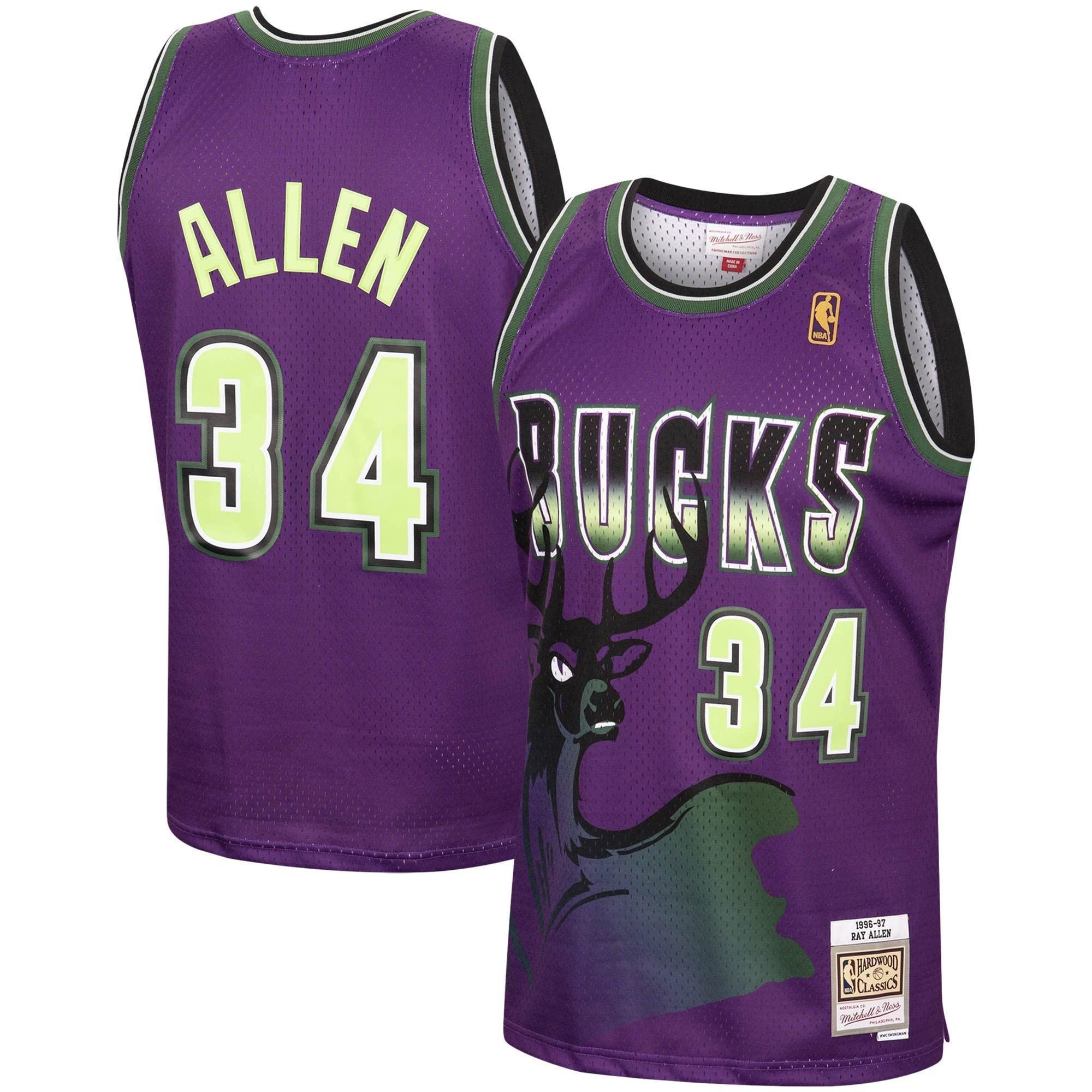 Ray Allen Milwaukee Bucks Mitchell & Ness 1996-97 Hardwood Classics Reload Swingman Jersey Purple