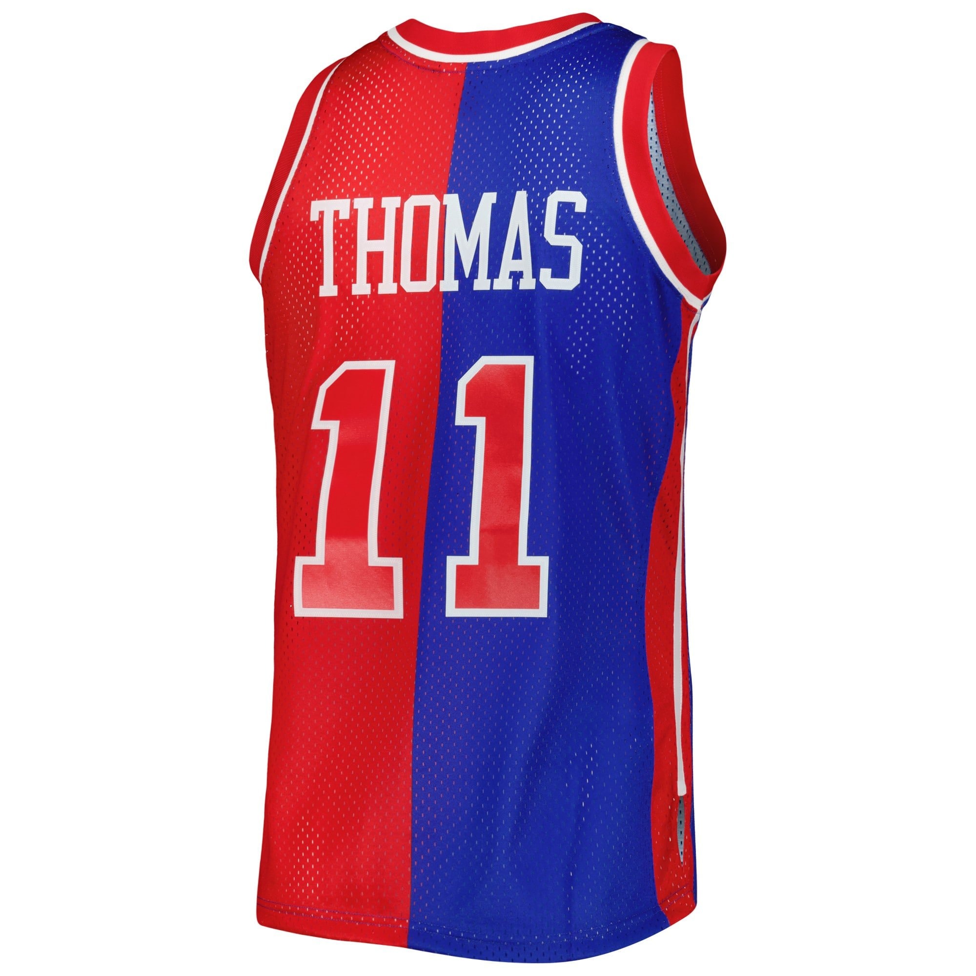 Men's Mitchell & Ness Isiah Thomas Blue Red Detroit Pistons 1988/89 Hardwood Classics Split Swingman Jersey