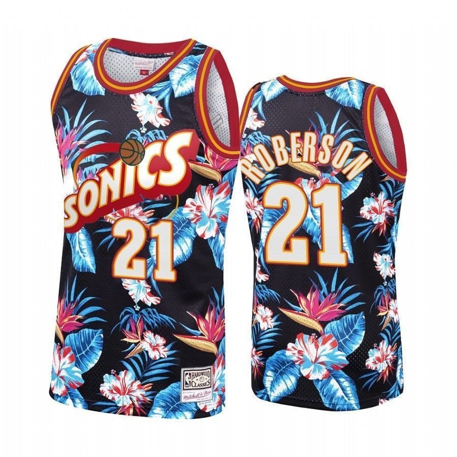 Men's Oklahoma City Thunder Andre Roberson 21 Floral Fashion Jersey Multicolor