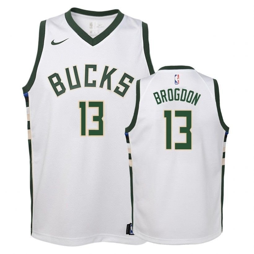 Youth Bucks Malcolm Brogdon 13 Association White Jersey - Unisex 100% Polyester