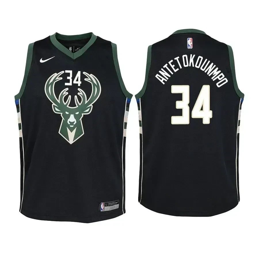 Youth Bucks Giannis Antetokounmpo #34 Statet Black Jersey - Unisex Basketball Fan Jersey