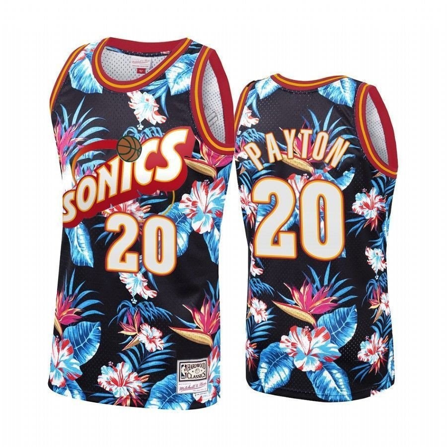 Men's Seattle Supersonics Gary Payton 20 Floral Fashion Jersey Multicolor
