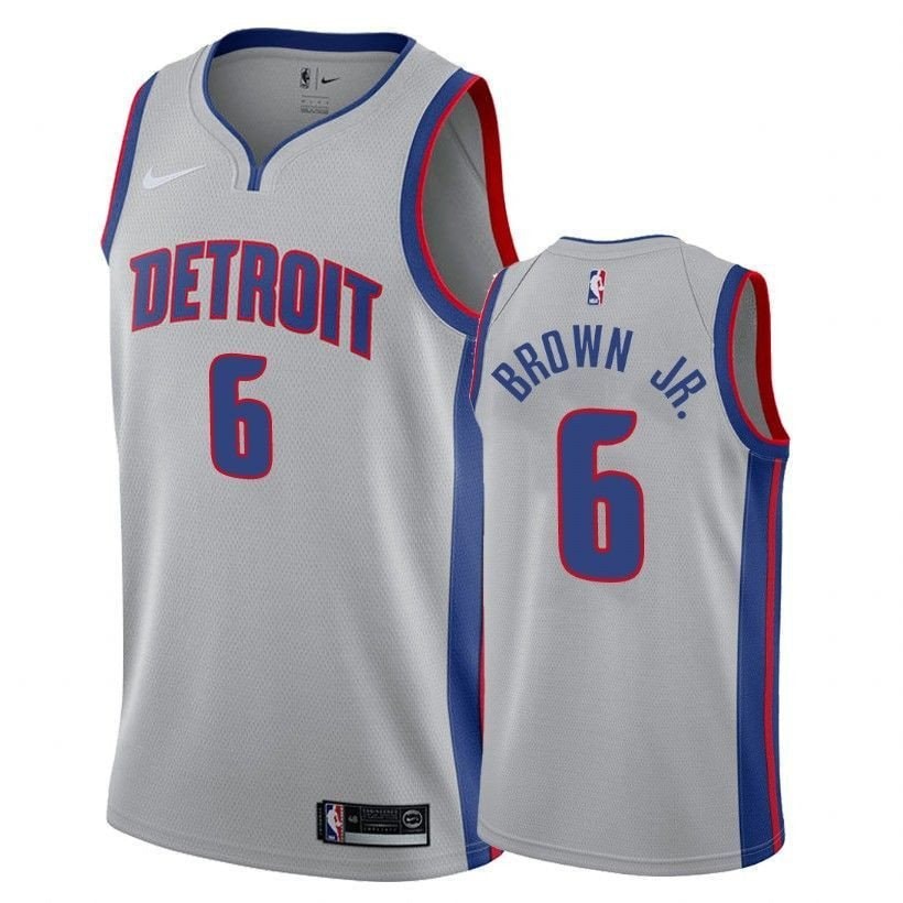 Men's Bruce Brown Jr. #6 Detroit Pistons State Gray Basketball Jersey