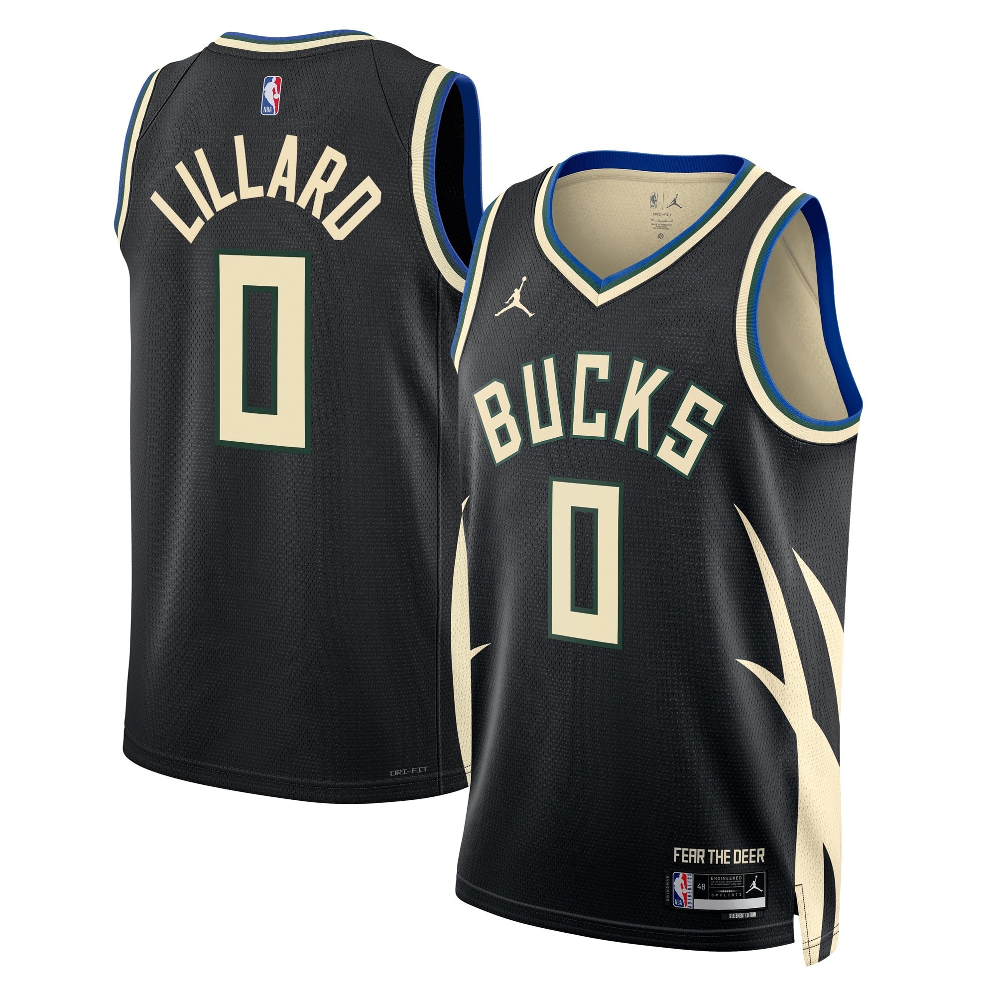 Milwaukee Bucks Damian Lillard Jordan Statement Swingman Jersey Black Unisex